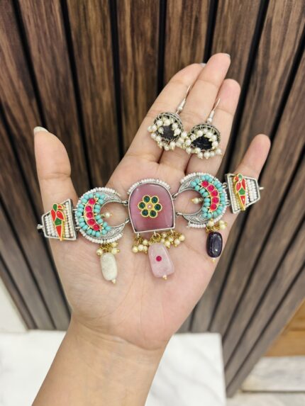 Multi moon brass choker