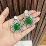 circle brass earrings green