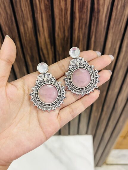 circle brass earrings pink