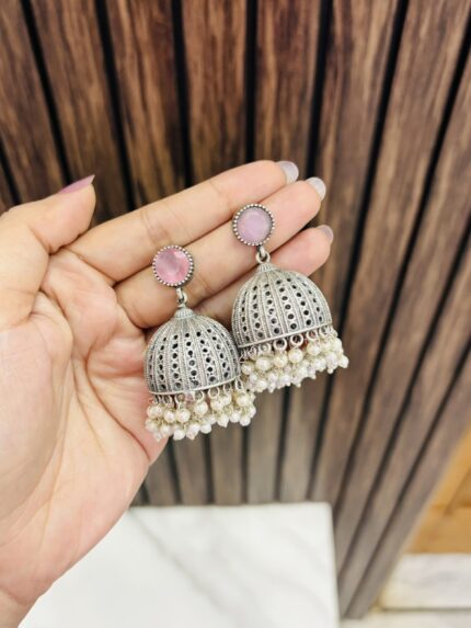 Pink brass jhumka