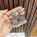 Turquoise brass jhumka
