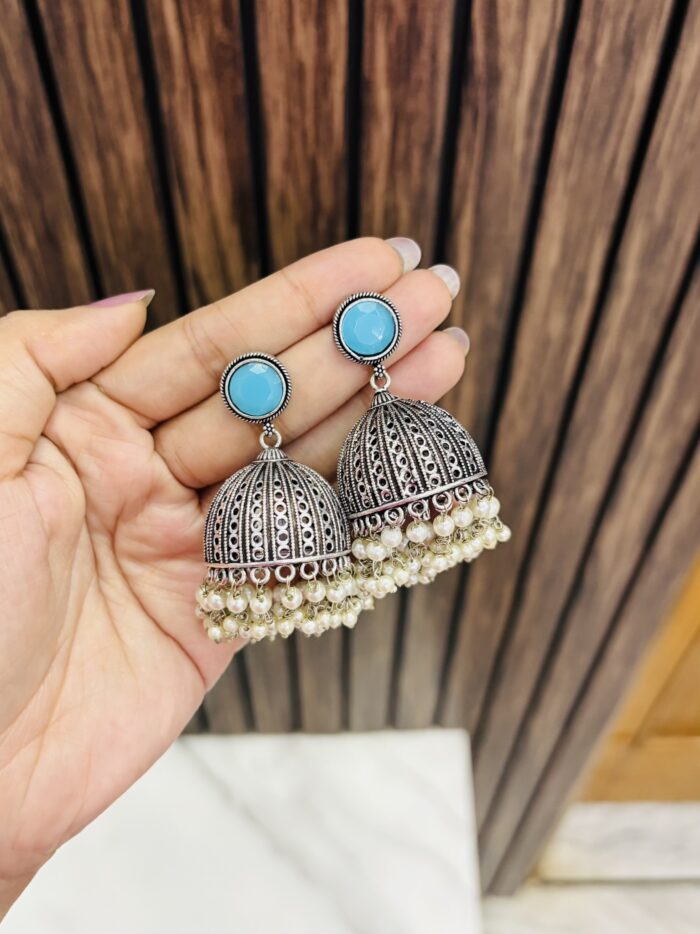 Turquoise brass jhumka - Image 1