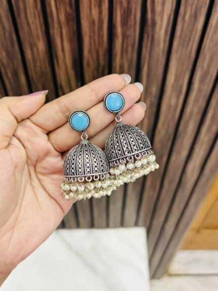 Turquoise brass jhumka