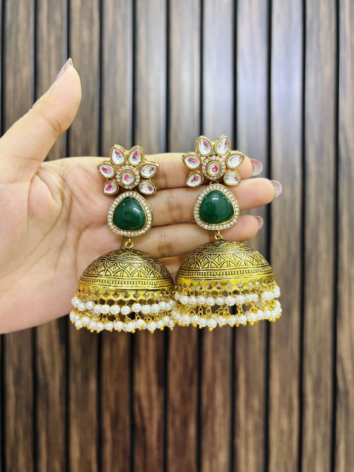 Ad polki jhumka green - Image 1