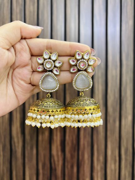 Ad polki jhumka grey