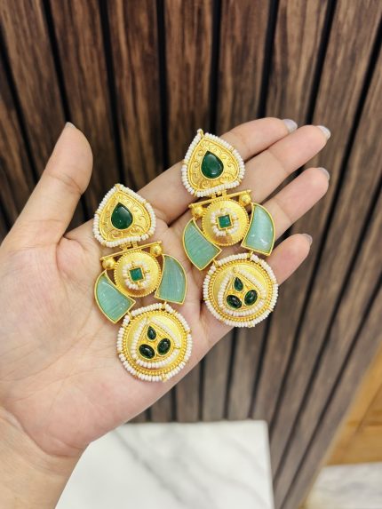 Two leaf golden brass earrings