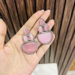 three leaf brass earrings pink