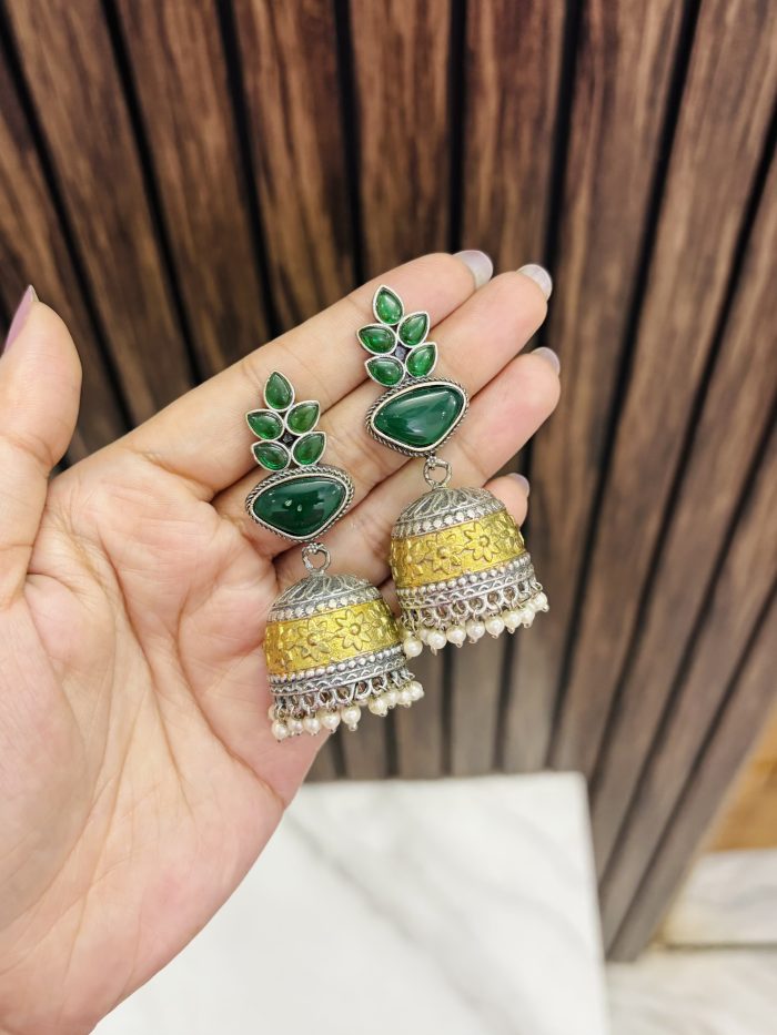 Avni brass jhumka green - Image 1
