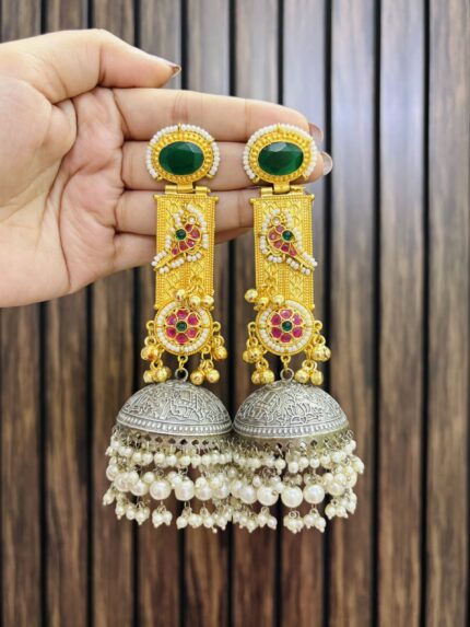 Supriya bird brass earrings green