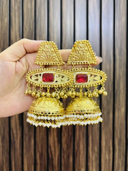 Golden brass Jhumka ruby