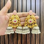 Sulakshna golden brass earrings pink