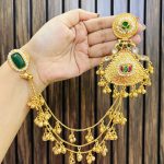 Kamoli brass earrings with sahara chain green