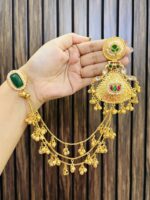 Kamoli brass earrings with sahara chain green