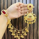 Kamoli brass earrings with sahara chain Ruby