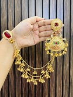 Kamoli brass earrings with sahara chain Ruby