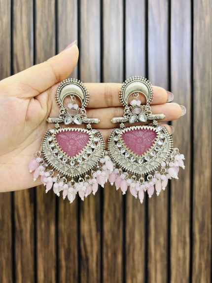 Mahira brass jhumka pink