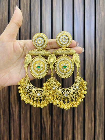 Kanchan golden chandbali green