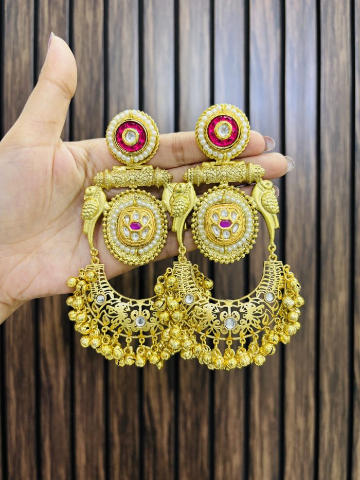 Kanchan golden chandbali ruby - Image 1