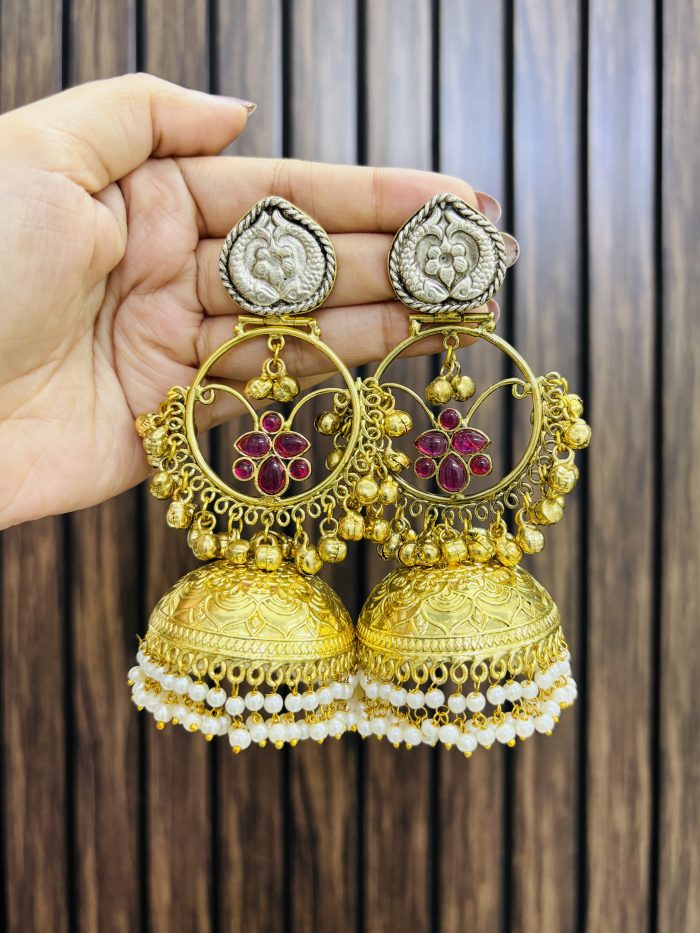 Circle brass jhumka ruby - Image 1