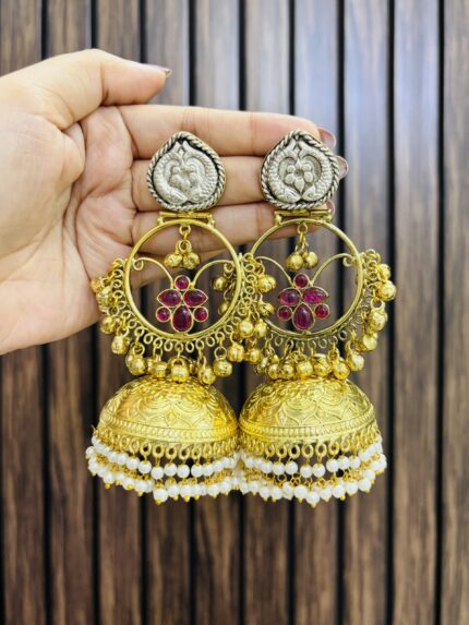Circle brass jhumka ruby
