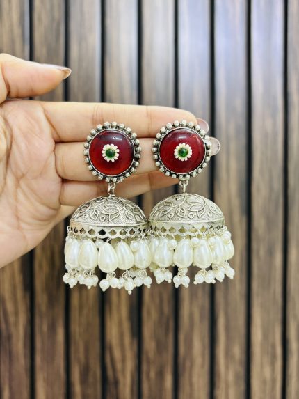 Circle brass earrings Ruby