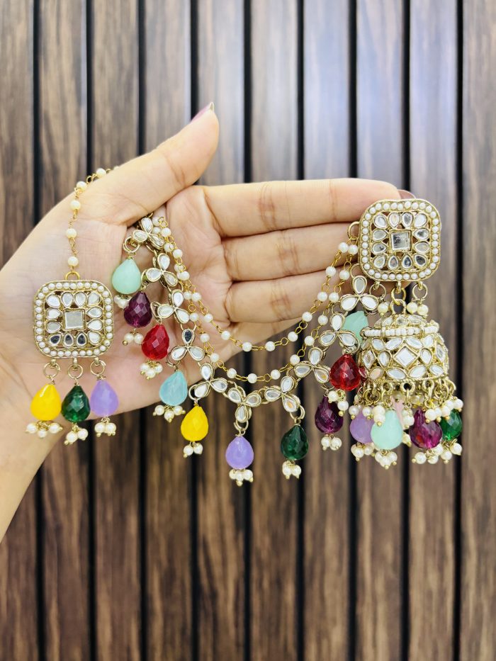 Jhumka with mangtika earrings multi - Image 1