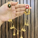 Cute kashmiri brass earrings Ruby-Green