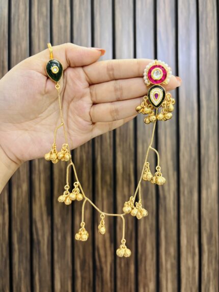 Cute kashmiri brass earrings Ruby-Green