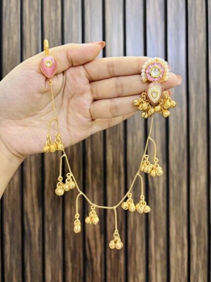 Cute kashmiri brass earrings pink
