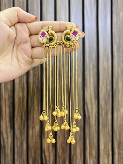 Peacock golden brass earrings