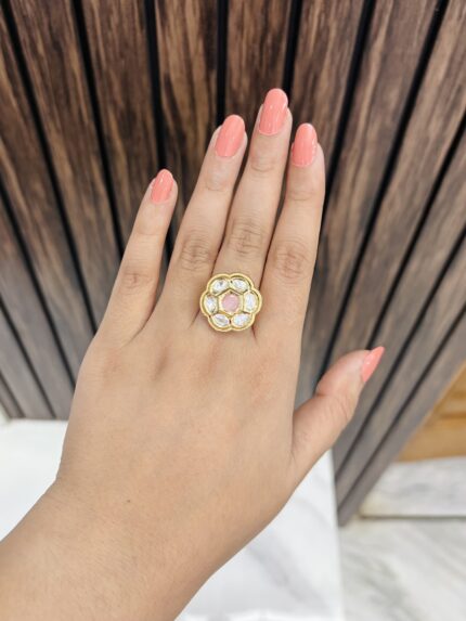 Flower kundan ring pink