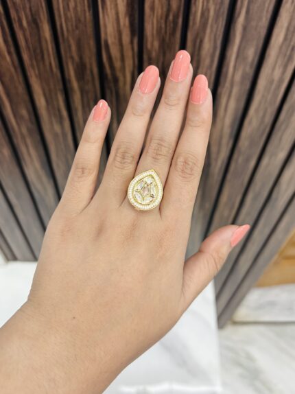 Leaf kundan ring pink