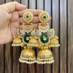 Meera brass earrings green