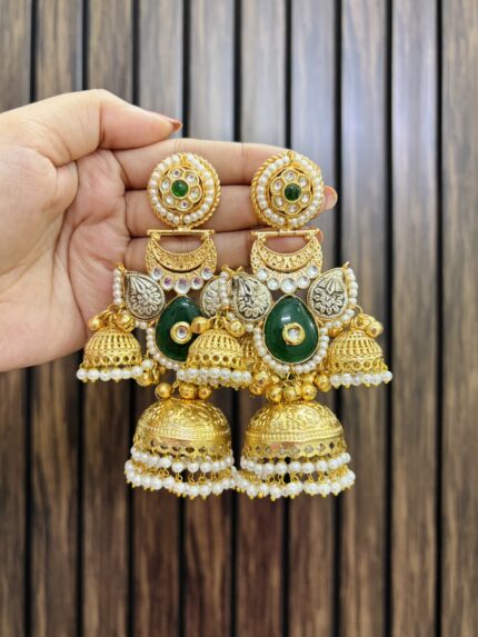 Meera brass earrings green