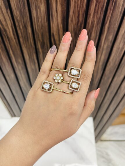 2 finger stylish polki ring