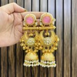 Vishi brass kashmiri earrings pink
