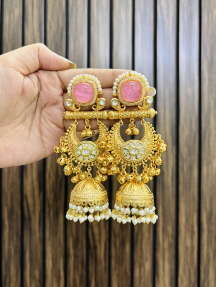 Vishi brass kashmiri earrings pink