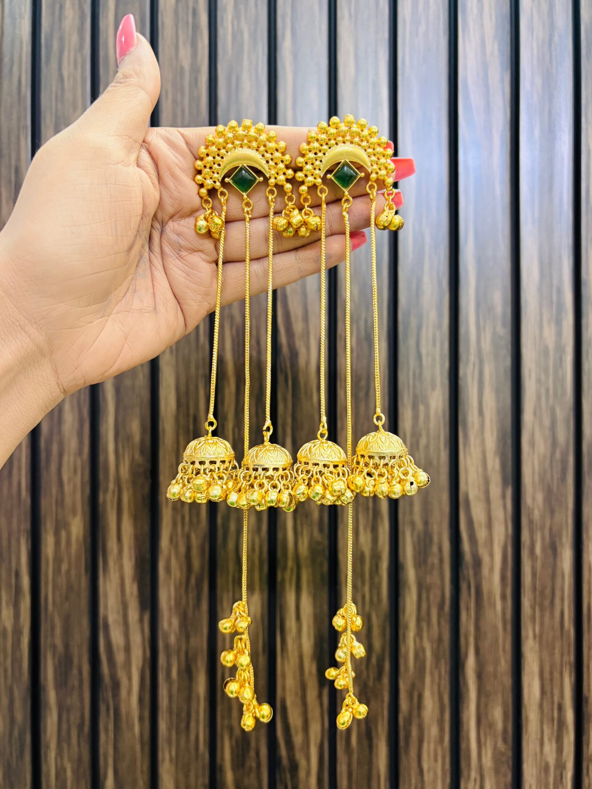 CA0E101D-D729-42E5-96E7-0DE41AFE9618-compressed Jivika brass earrings green - Image 1