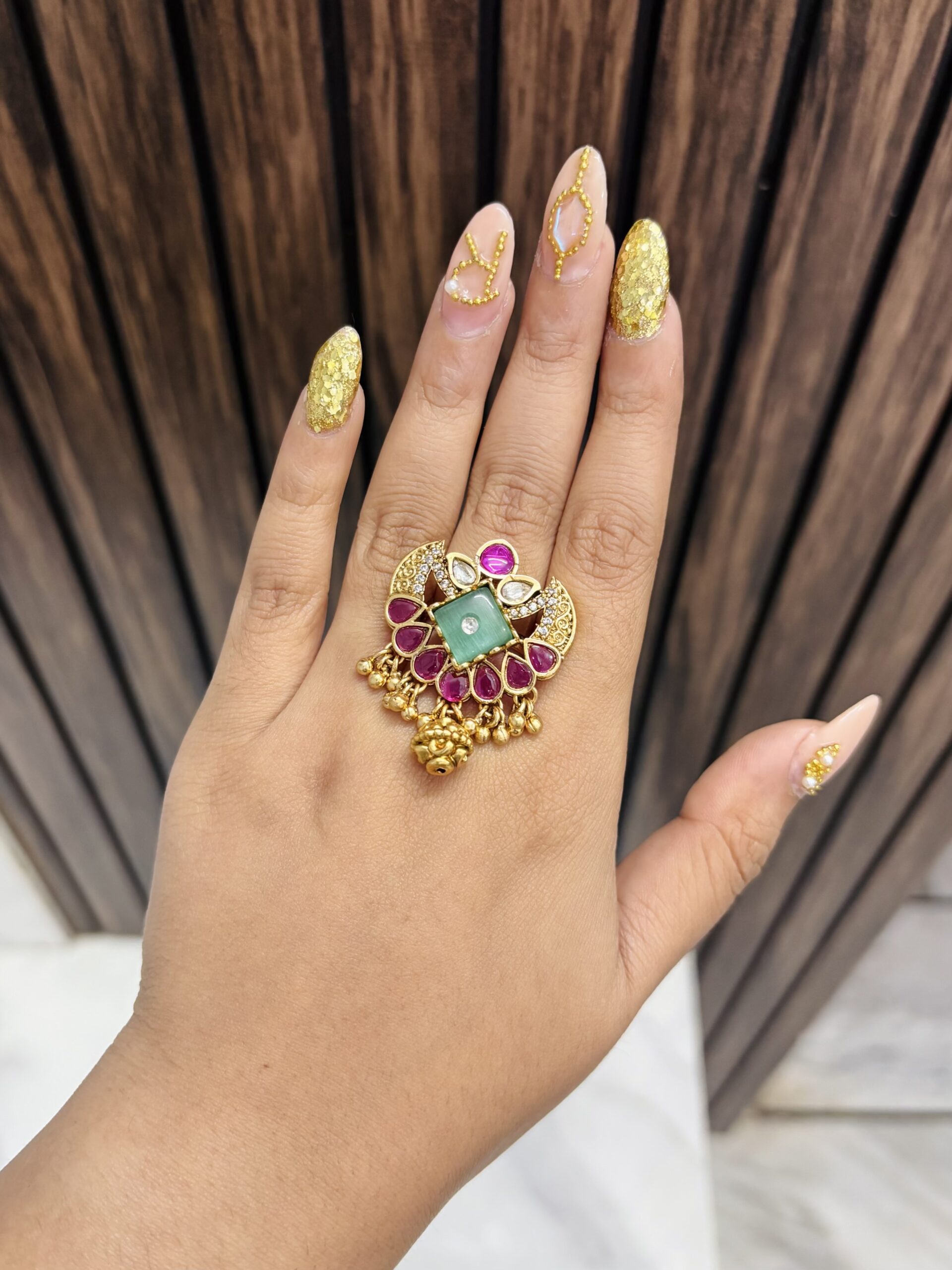 IMG_1800-compressed Half moon gold a like ring size adjustable - Image 1