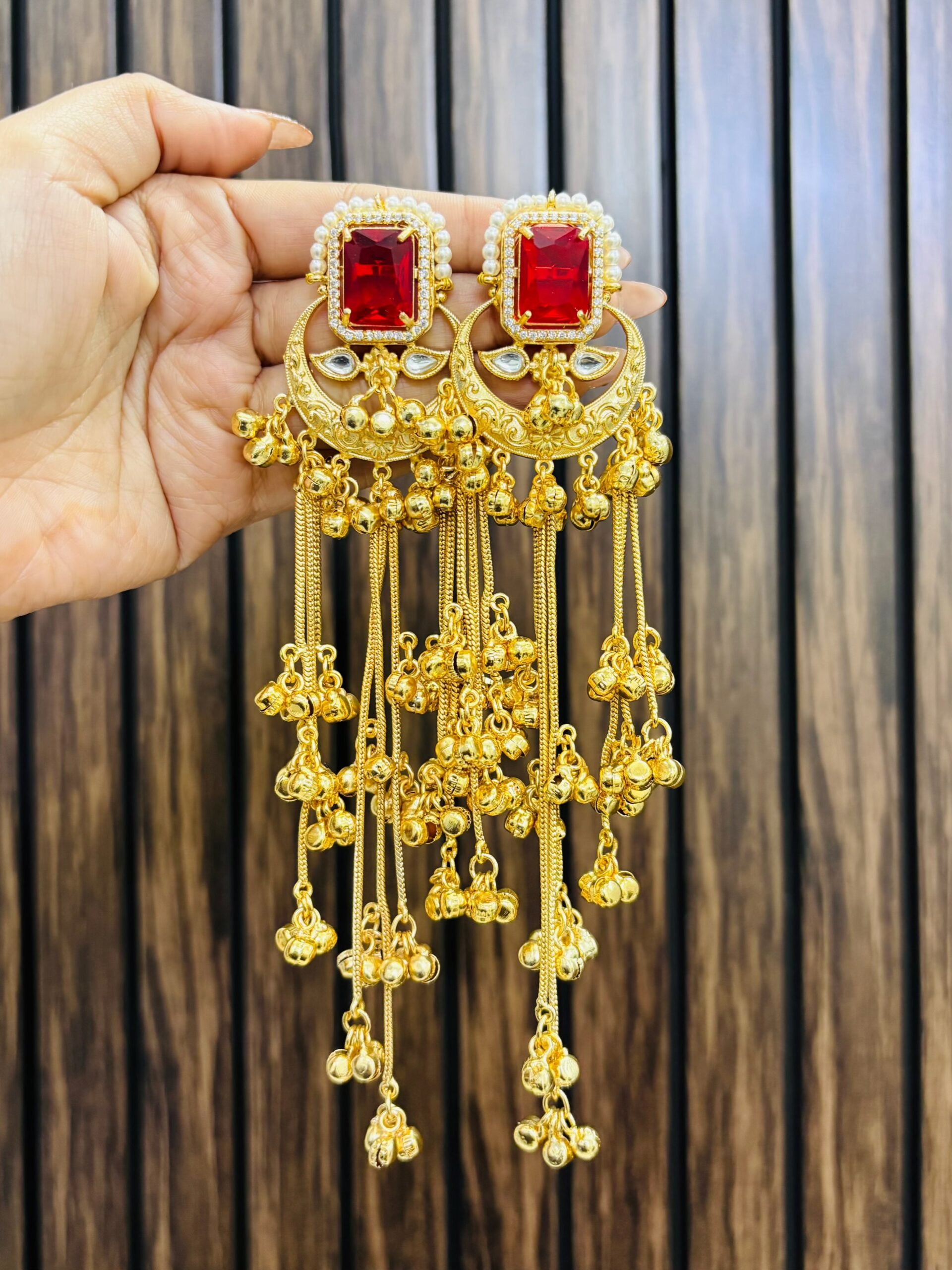 0659FC44-C0FC-445D-A2C0-8732FCCC04A5-compressed Urmika brass earrings Ruby - Image 1