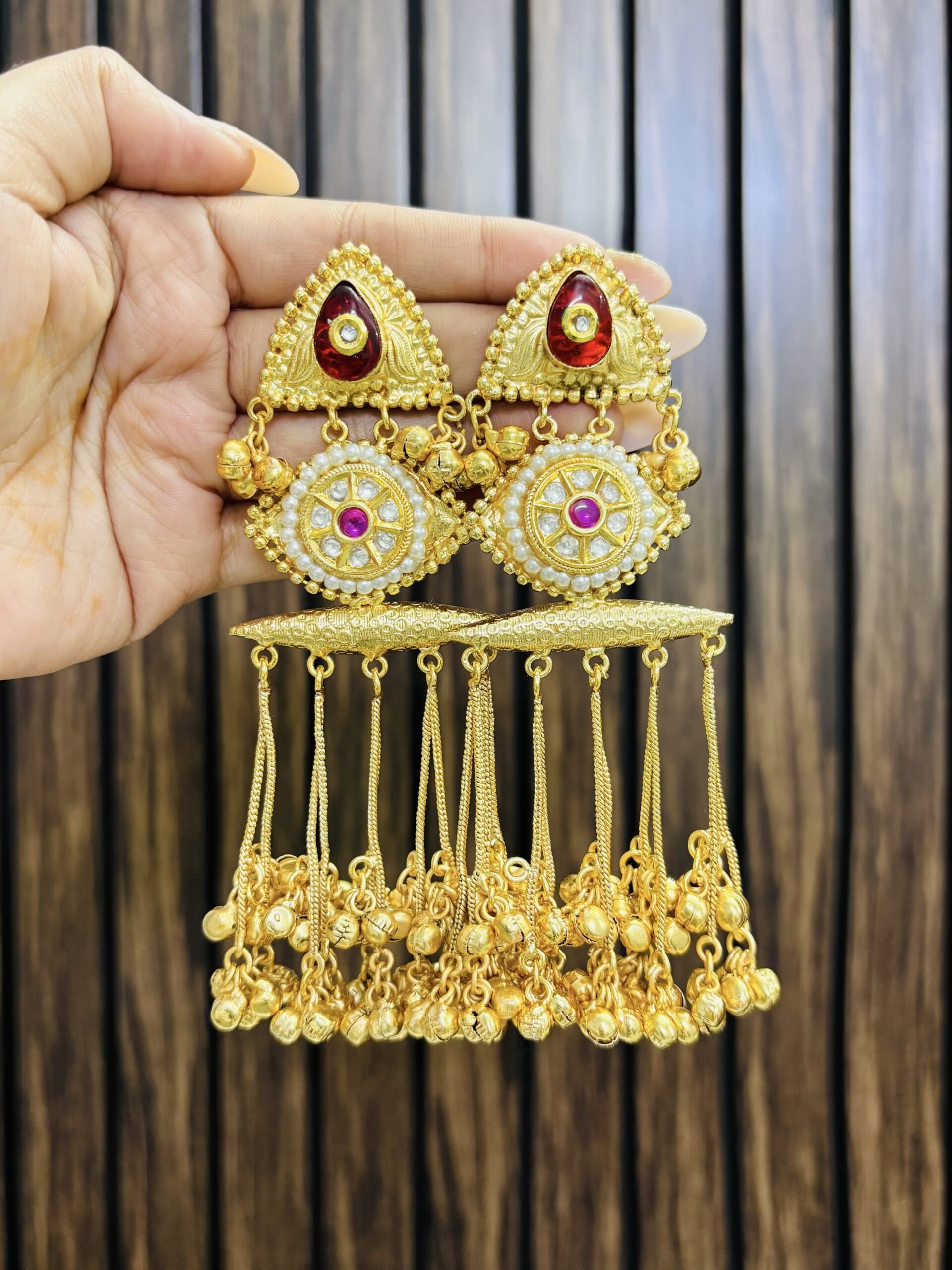 8F818977-FE54-4E44-8901-524F0B144C7B-compressed Anokhi brass earrings Ruby - Image 1