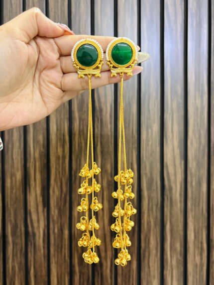 Diya brass earrings Green
