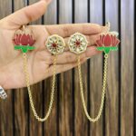 Lotus brass earrings Ruby