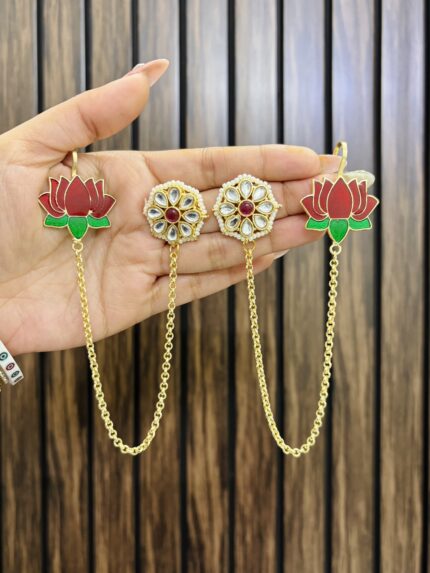 Lotus brass earrings Ruby