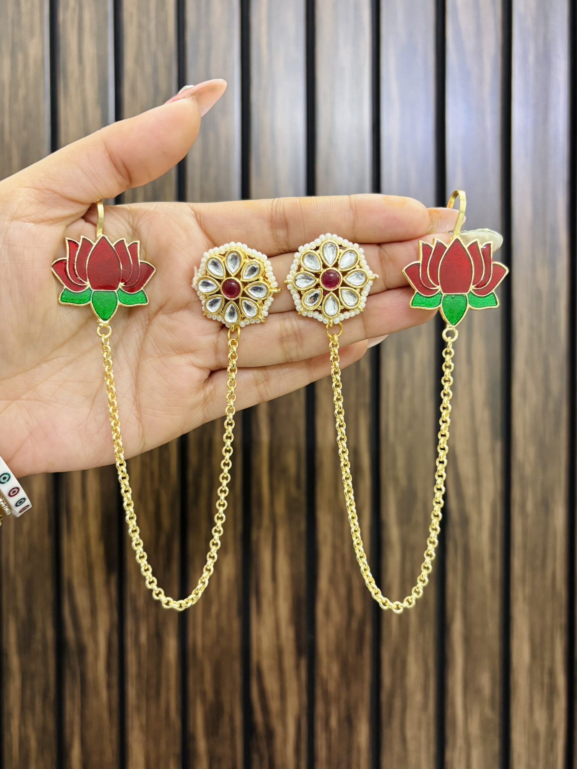 IMG_5897-compressed Lotus brass earrings Ruby - Image 1