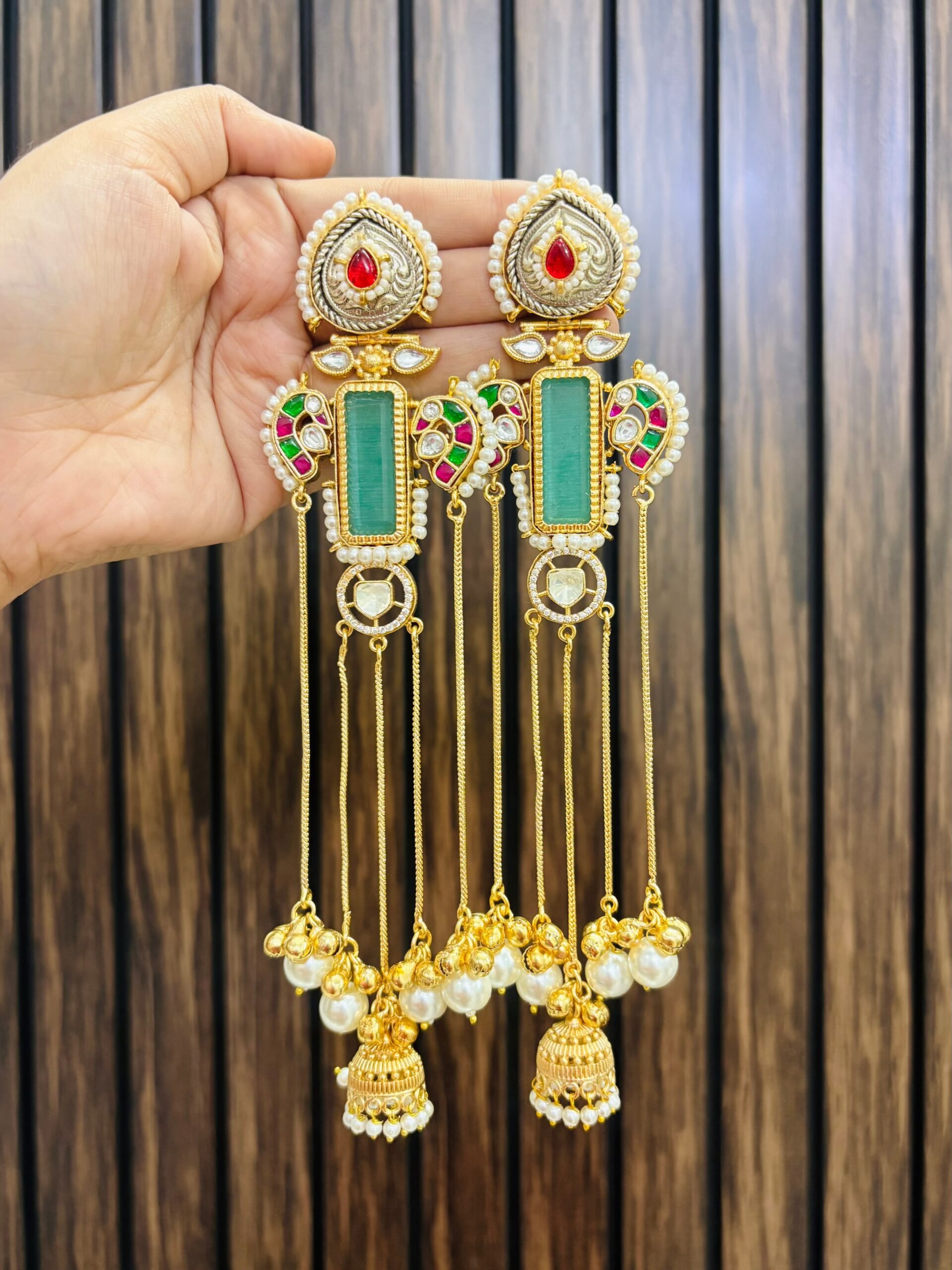 0F64E34B-3AA8-4A26-86C9-56FFA45097F3-compressed Roshini brass earrings Mint - Image 1