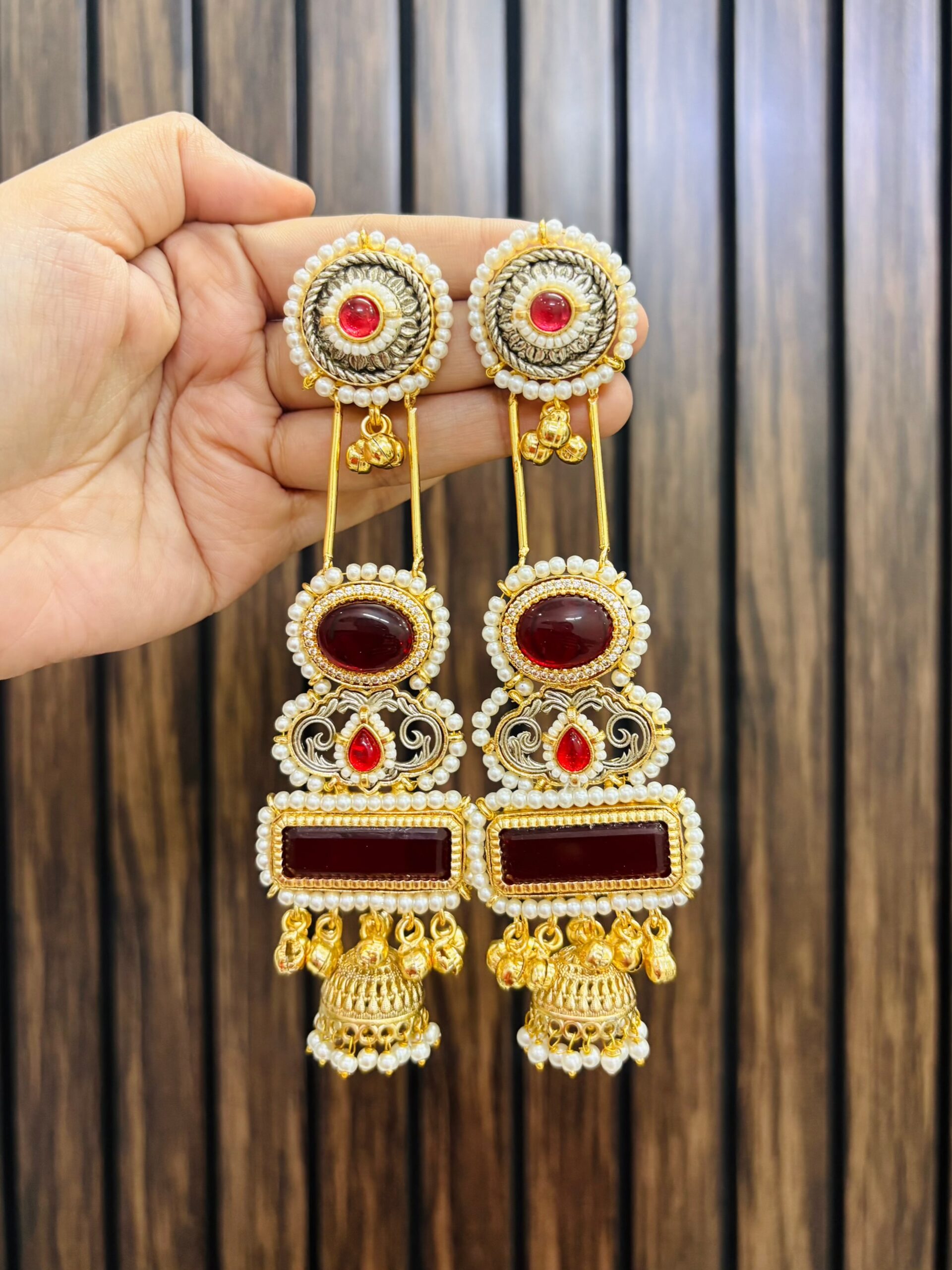 2DFD07F0-A120-4315-8B99-A135A092597C-compressed Pooja brass earrings Ruby - Image 1