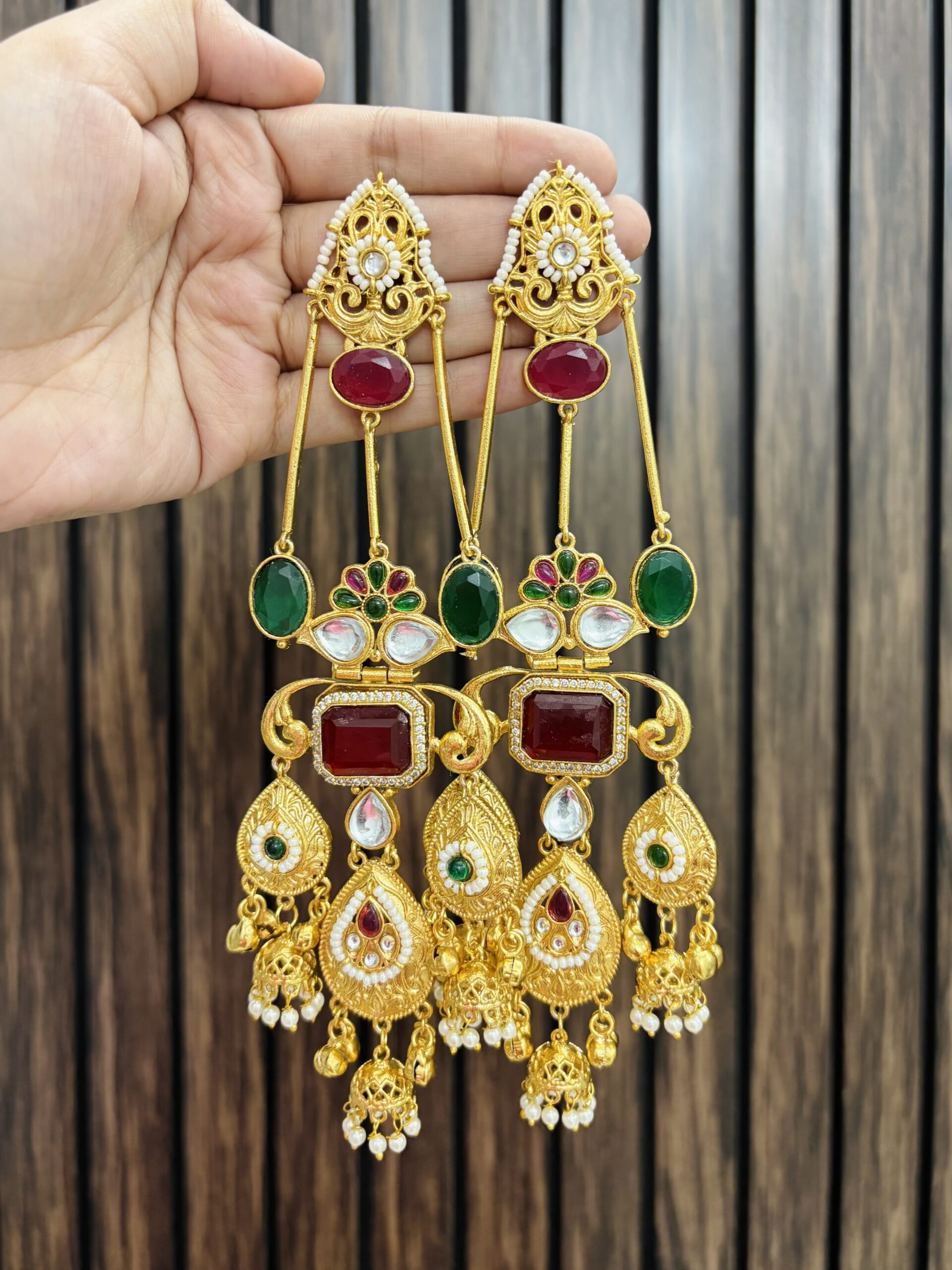 IMG_3357-compressed kalandi brass earrings Ruby green - Image 1