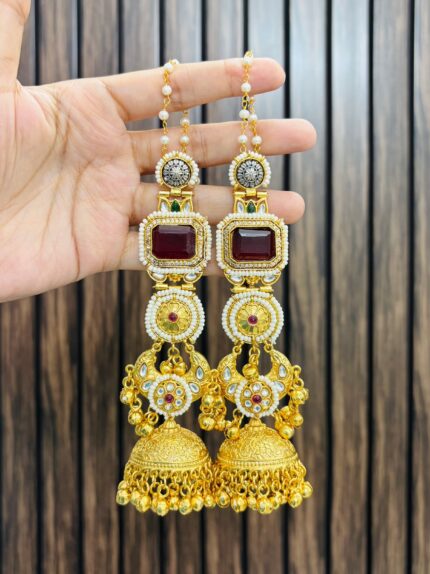 Ruhi brass Earrings Ruby