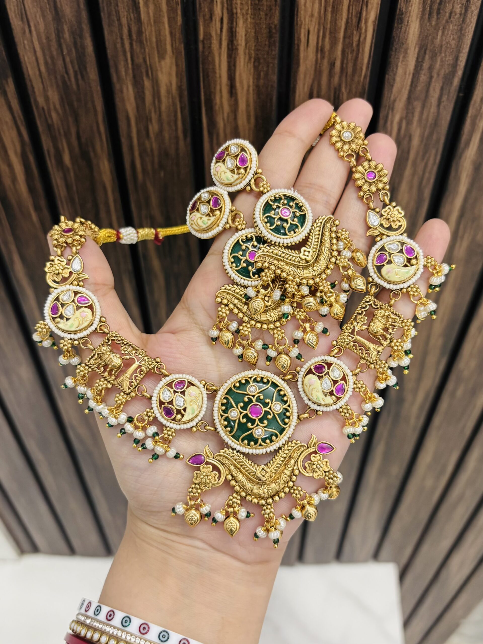 IMG_9328-compressed Shloka gold alike necklace Green - Image 1